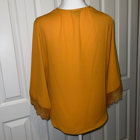 Express Mustard Lace Accent Blouse - Picture 2 of 5